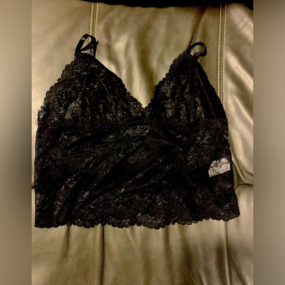 black lace crop top. Very cute